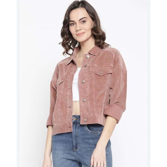 American Eagle Cotton Corduroy‎ Cropped Jacket Light Pink Casual Size Medium - Picture 1 of 11